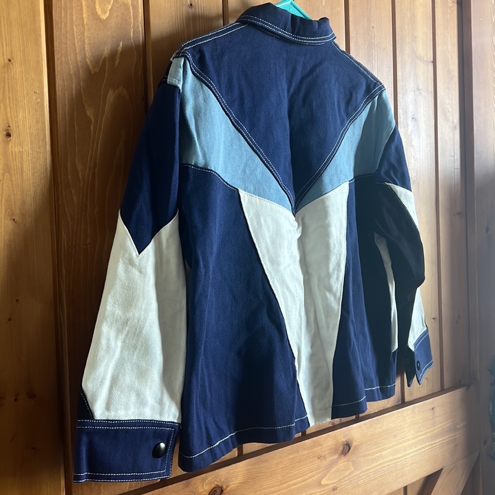 Geometric Print Button-Up Denim Jacket - Picture 7 of 11